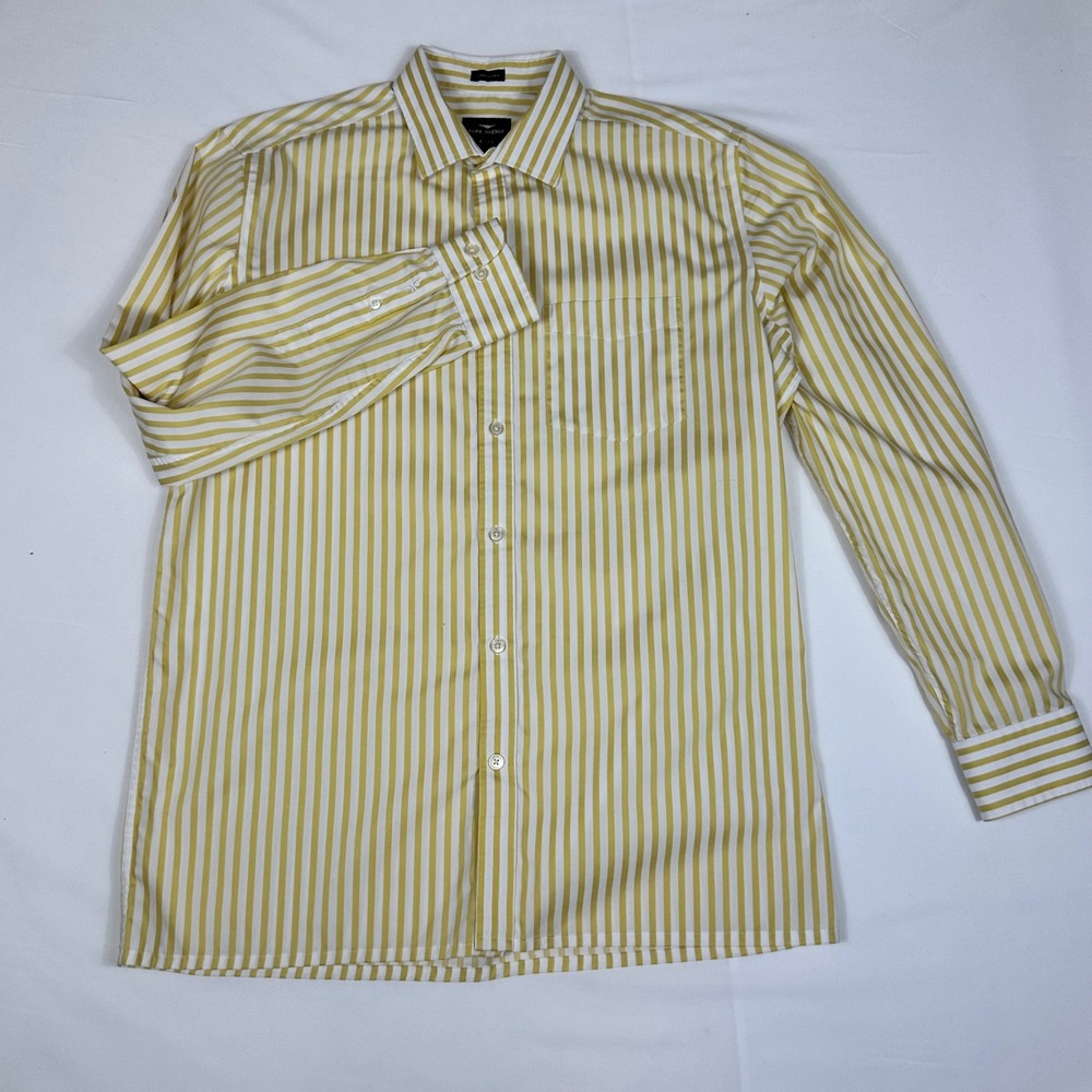 Park Avenue Mens Yellow White Striped Work Regular Fit Cotton Shirt 40cm